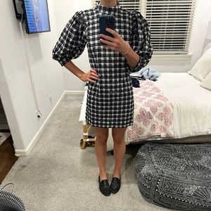 Ganni black and white plaid dress